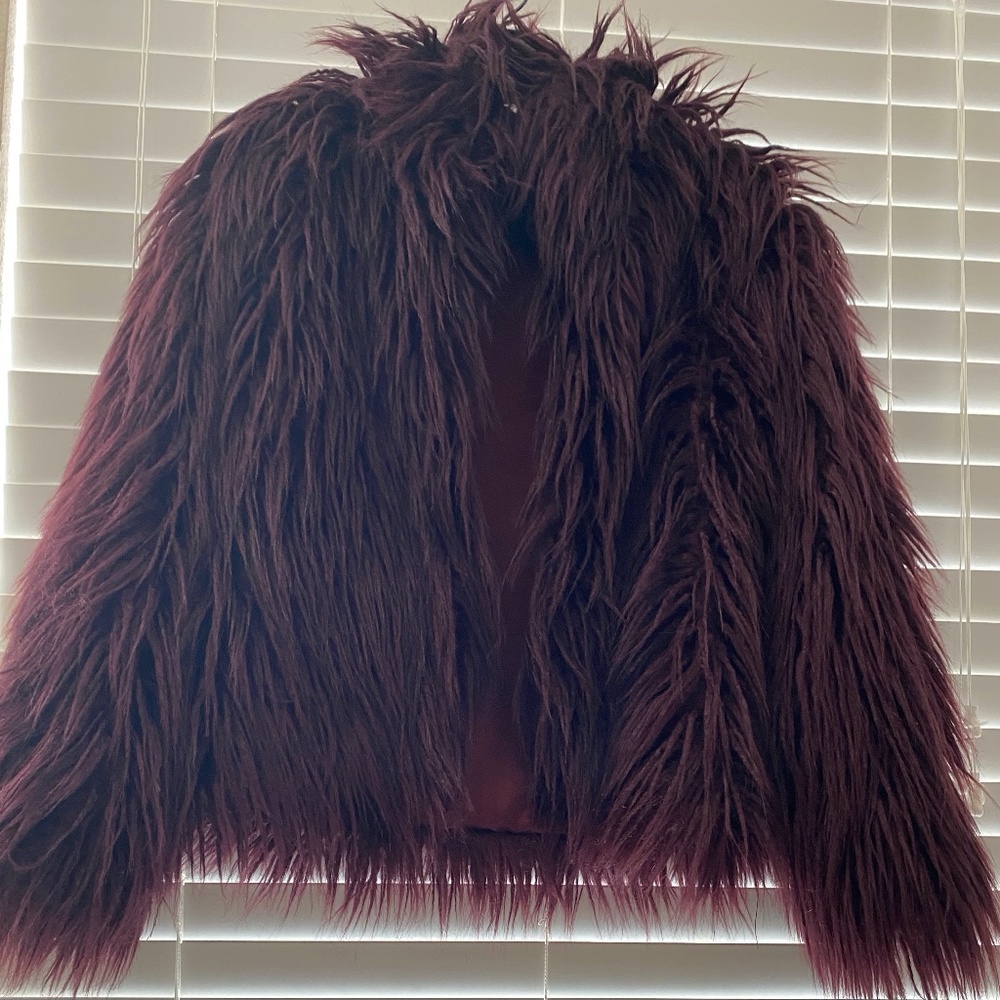 nwot plum faux fur coat